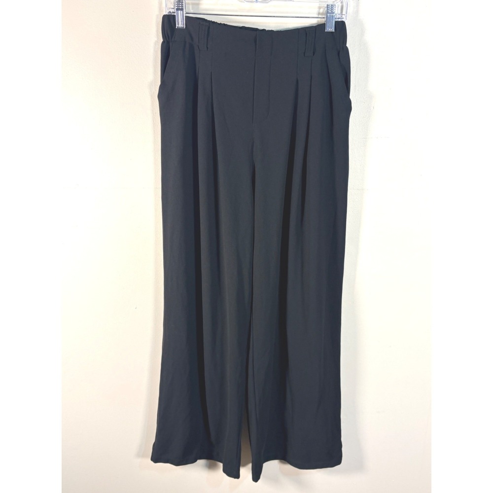 Halara Black Pleated Wide Leg High Waisted Trousers Pants Medium NWT‎